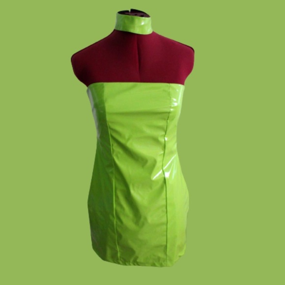 CAPSULE 98 NEON GREEN RETRO INSPIRED MINI DRESS with matching choker! NWOT - Picture 2 of 4